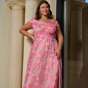 Adrianna Papell - Pink Watercolor Gown - 18W